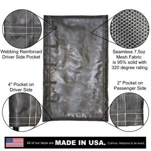 Lookout Mountain Tarp - Side Roll Tarp for Belly Bottom Dump Trailer Bed - Black 7.5oz Seamless Closed Mesh